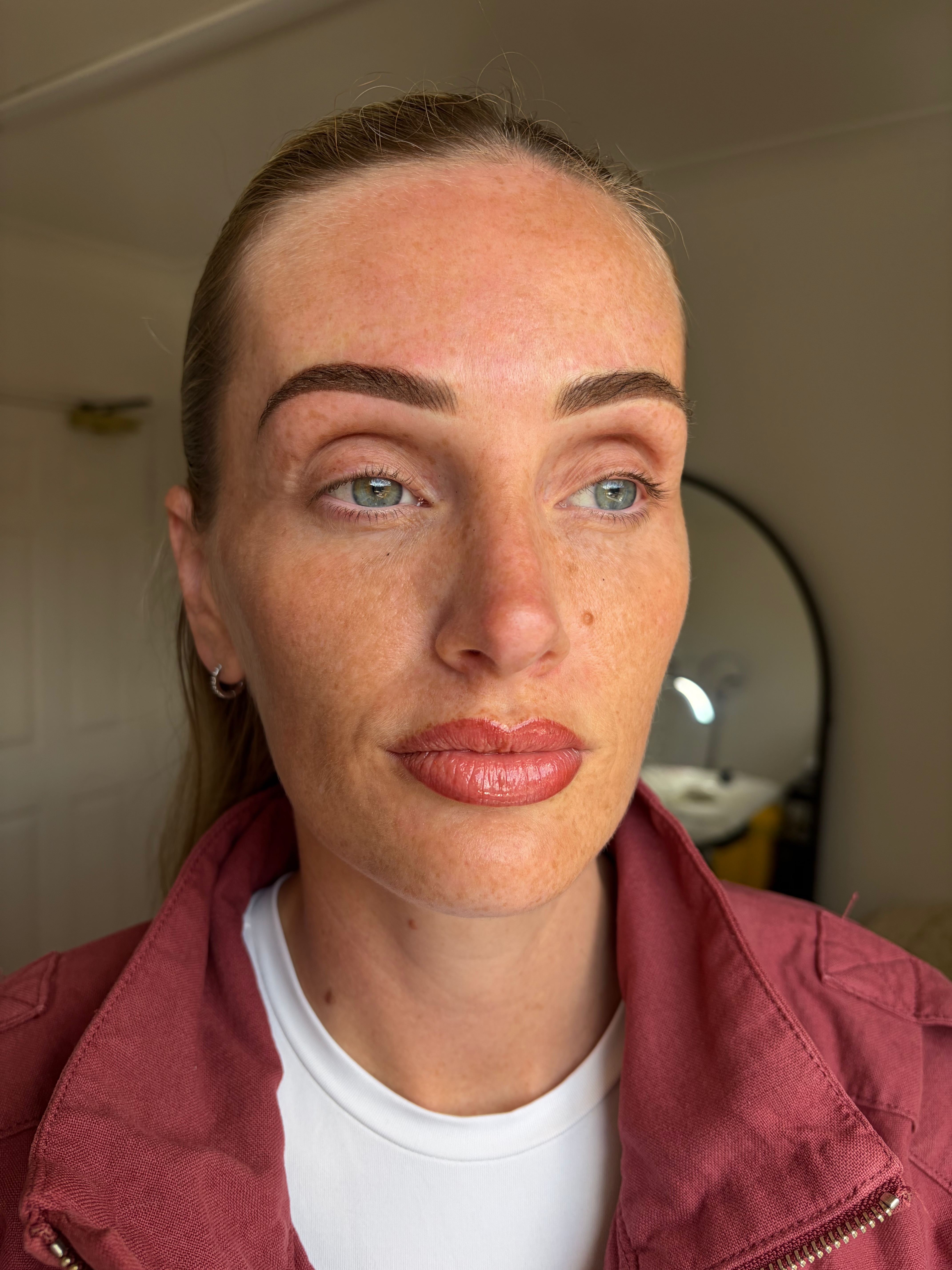 Healed combination brows photographed with healed lip blush, a complete facial enhancement