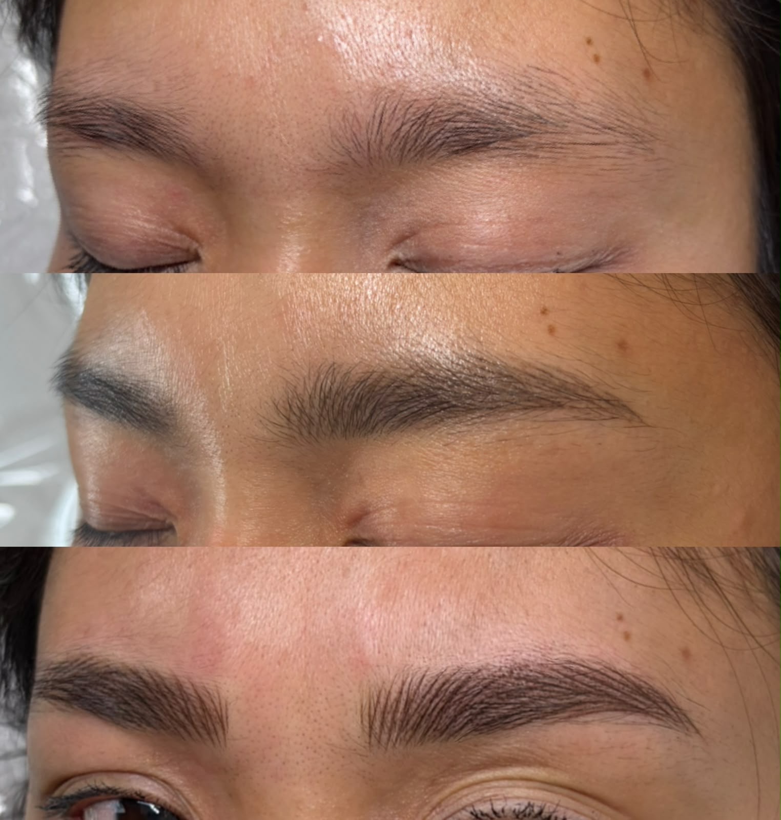 Machine hairstrokes adding natural density, before and after