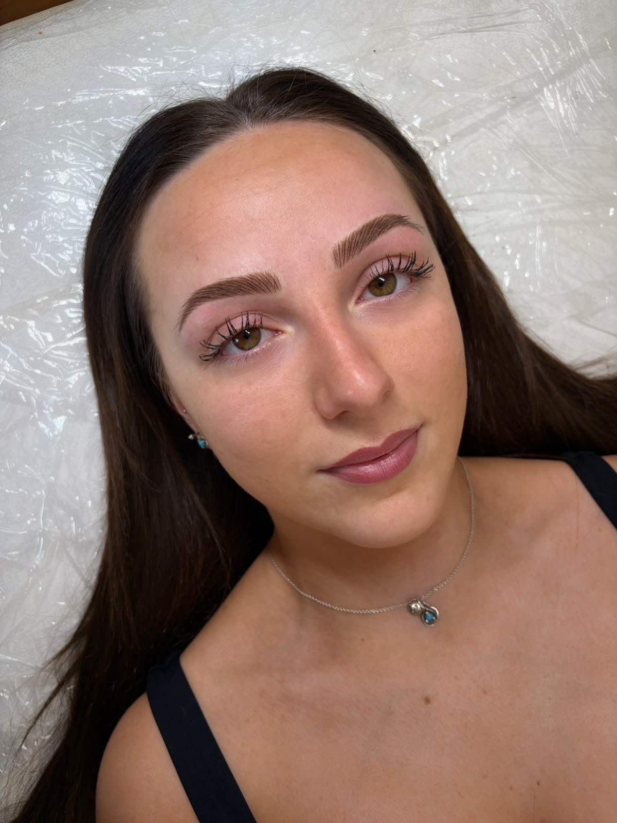 Hyper realism brows, healed front view, with realistic machine hairstrokes
