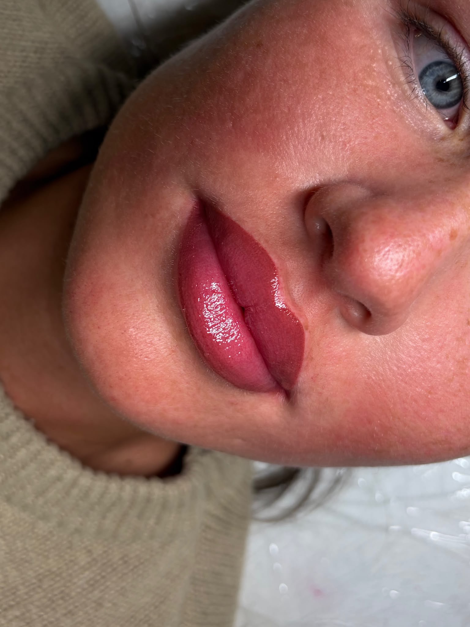 Healed lip blush, close up