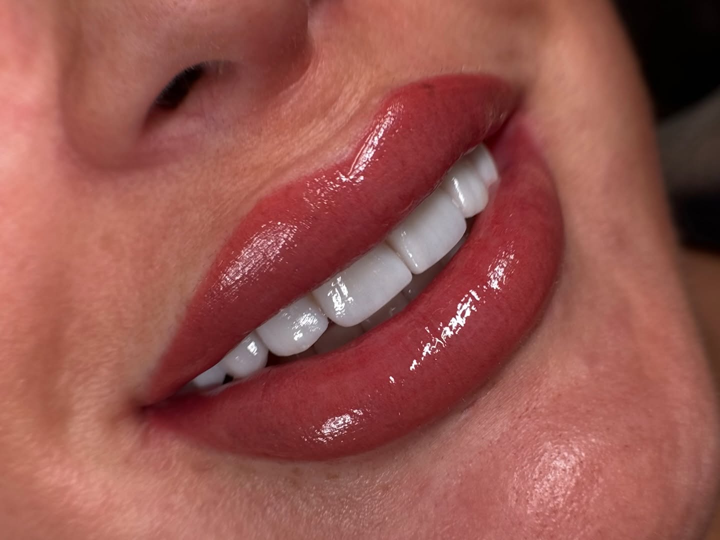 Healed lip blush, close up