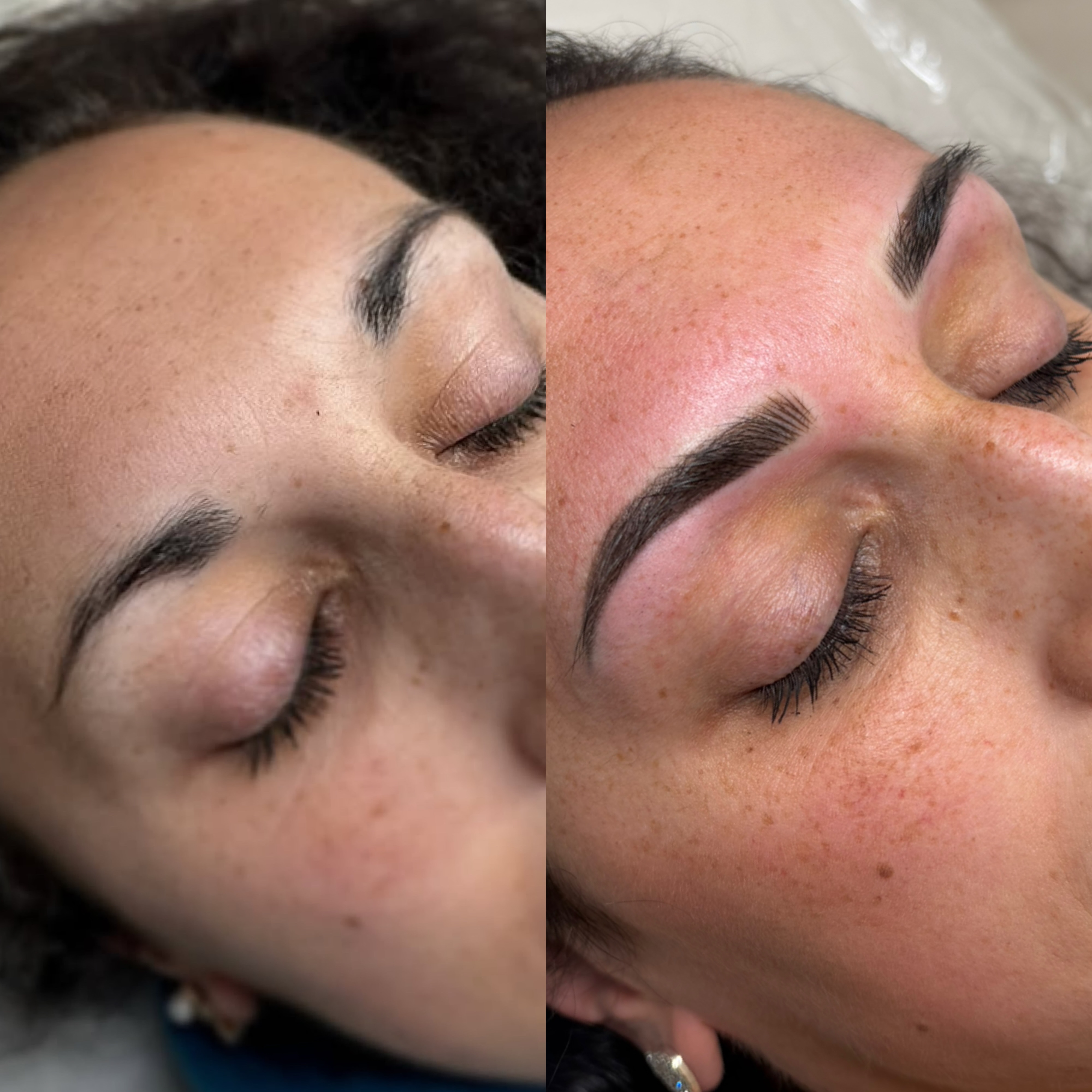 Ombré brows, soft powder effect, before and after