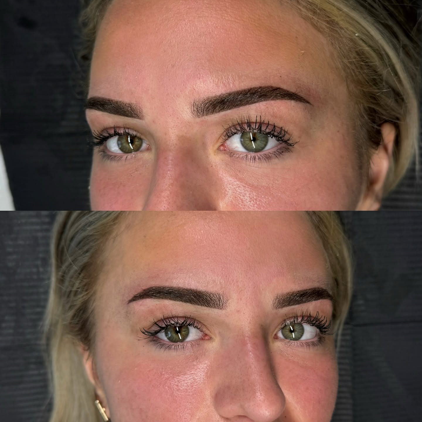 Soft ombré powder brows, healed